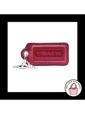 2" Medium COACH Pink Leather Nickel Key Fob Bag Charm Keychain Hang Tag